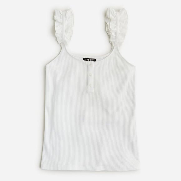 J. Crew‎ Scrunchie Strap Henley Tank in Vintage Rib in White Sz 3X - Picture 1 of 8